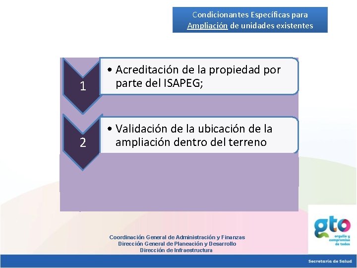 Condicionantes Específicas para Ampliación de unidades existentes 1 • Acreditación de la propiedad por