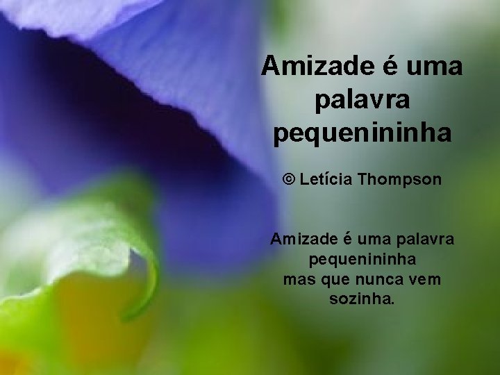 Amizade é uma palavra pequenininha © Letícia Thompson Amizade é uma palavra pequenininha mas