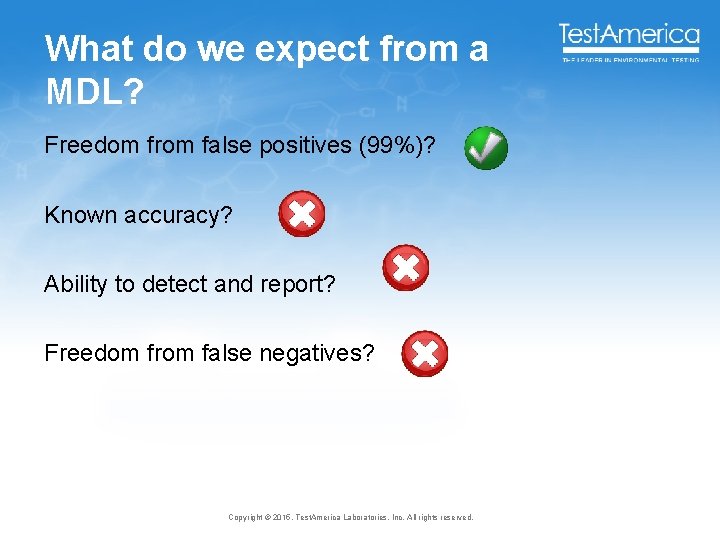 What do we expect from a MDL? Freedom from false positives (99%)? Known accuracy?
