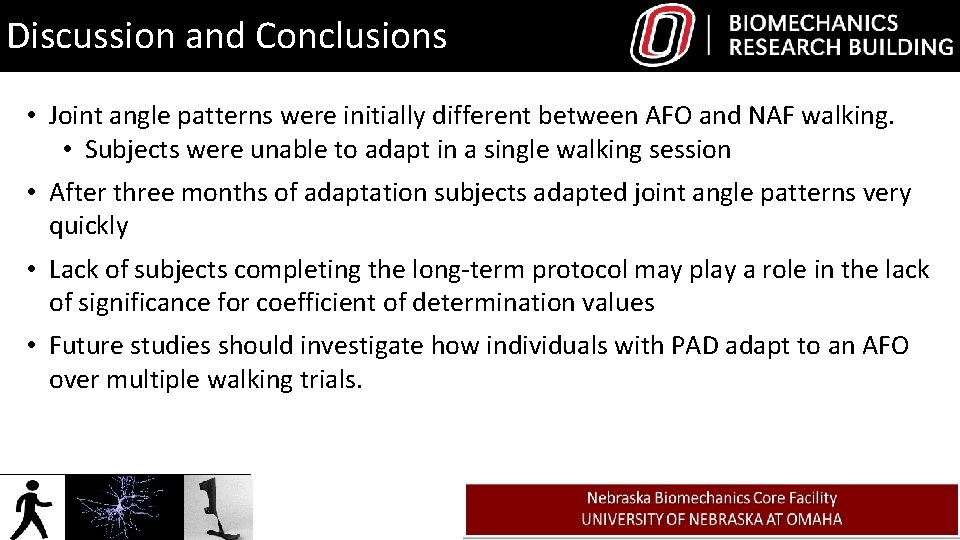 Discussion and Conclusions • Joint angle patterns were initially different between AFO and NAF