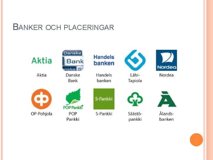 BANKER OCH PLACERINGAR 