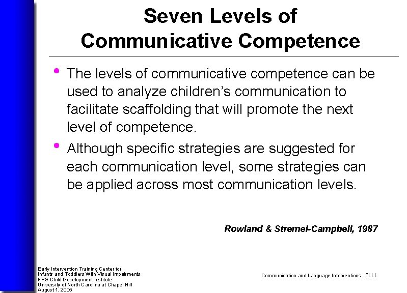 Seven Levels of Communicative Competence • The levels of communicative competence can be •