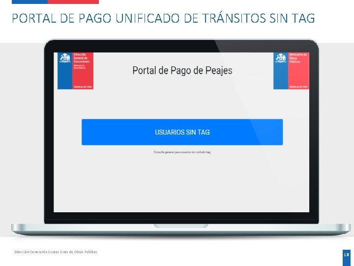 PORTAL DE PAGO UNIFICADO DE TRÁNSITOS SIN TAG Dirección General de Concesiones de Obras PORTAL DE PAGO UNIFICADO DE TRÁNSITOS SIN TAG Dirección General de Concesiones de Obras