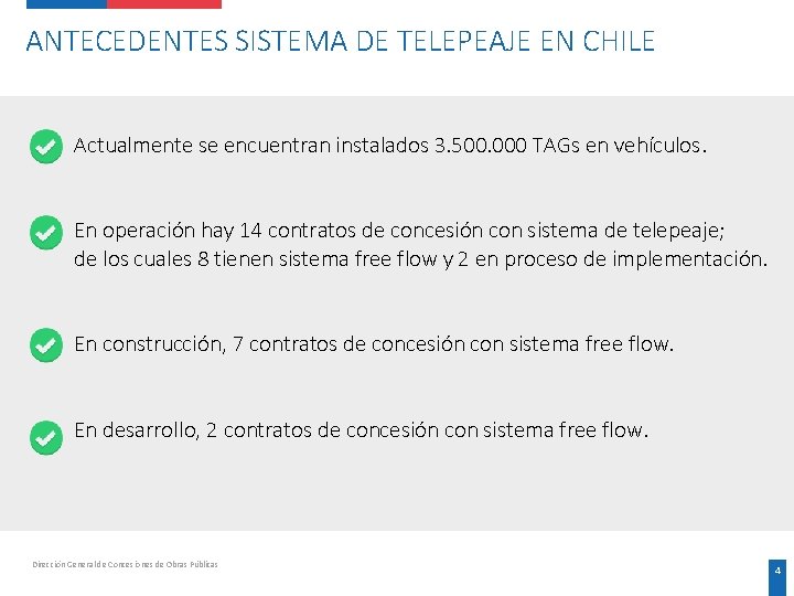 ANTECEDENTES SISTEMA DE TELEPEAJE EN CHILE Actualmente se encuentran instalados 3. 500. 000 TAGs ANTECEDENTES SISTEMA DE TELEPEAJE EN CHILE Actualmente se encuentran instalados 3. 500. 000 TAGs