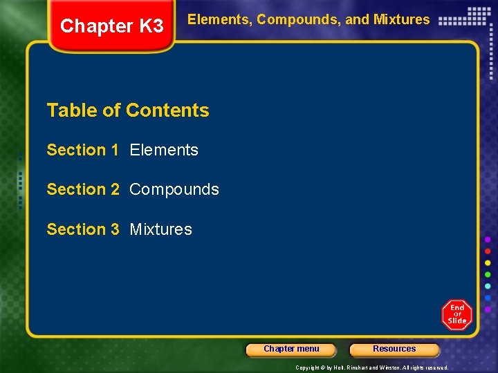 Chapter K 3 Elements Compounds and Mixtures Table