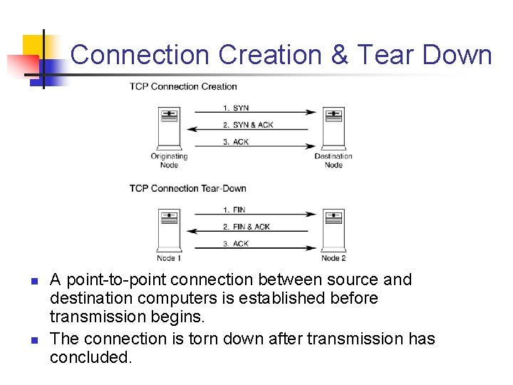 Connection Creation & Tear Down n n A point to point connection between source
