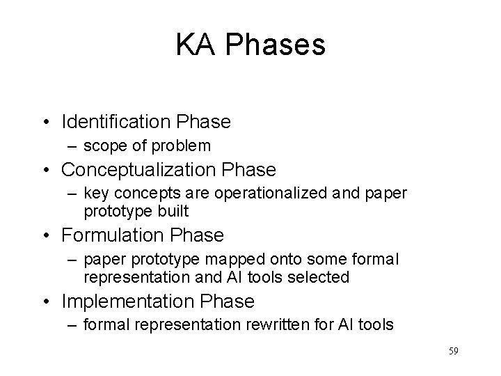 KA Phases • Identification Phase – scope of problem • Conceptualization Phase – key