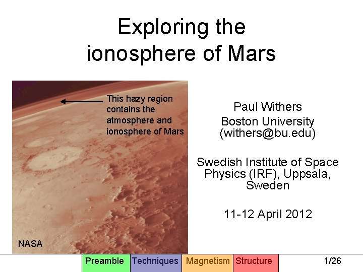 Exploring the ionosphere of Mars This hazy region contains the atmosphere and ionosphere of