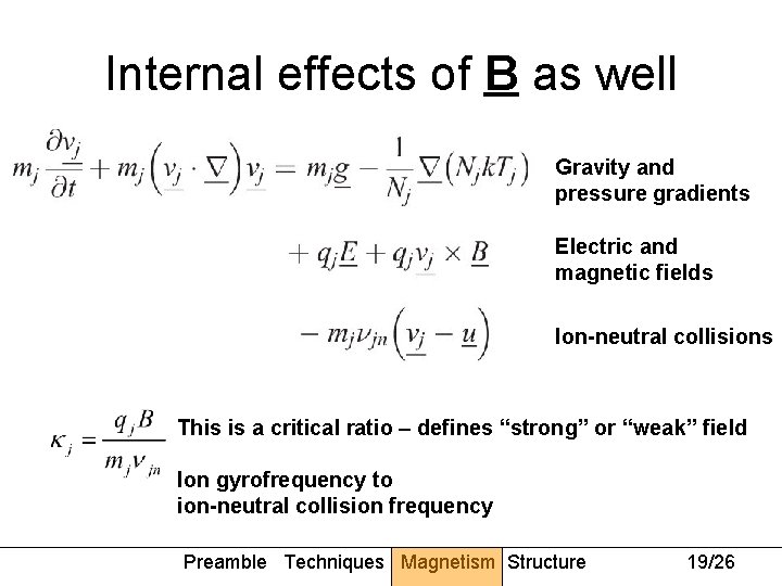 Internal effects of B as well Gravity and pressure gradients Electric and magnetic fields