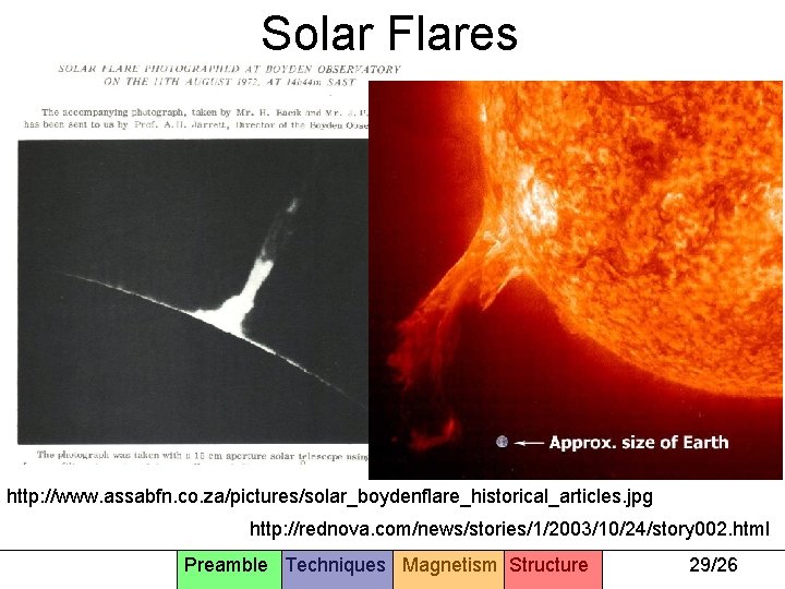 Solar Flares http: //www. assabfn. co. za/pictures/solar_boydenflare_historical_articles. jpg http: //rednova. com/news/stories/1/2003/10/24/story 002. html Preamble