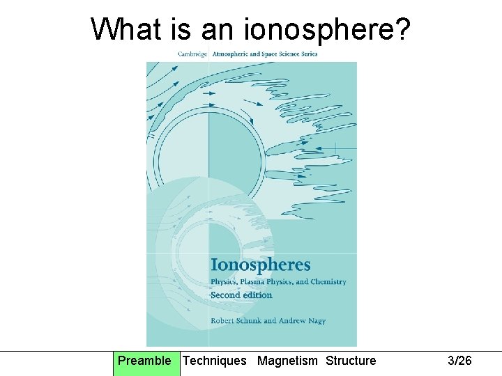 What is an ionosphere? Preamble Techniques Magnetism Structure 3/26 