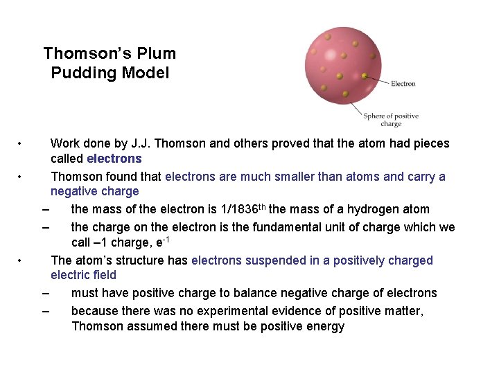 Thomson’s Plum Pudding Model • • • Work done by J. J. Thomson and Thomson’s Plum Pudding Model • • • Work done by J. J. Thomson and