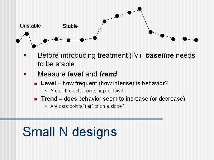 Unstable § Stable Before introducing treatment (IV), baseline needs to be stable Measure level