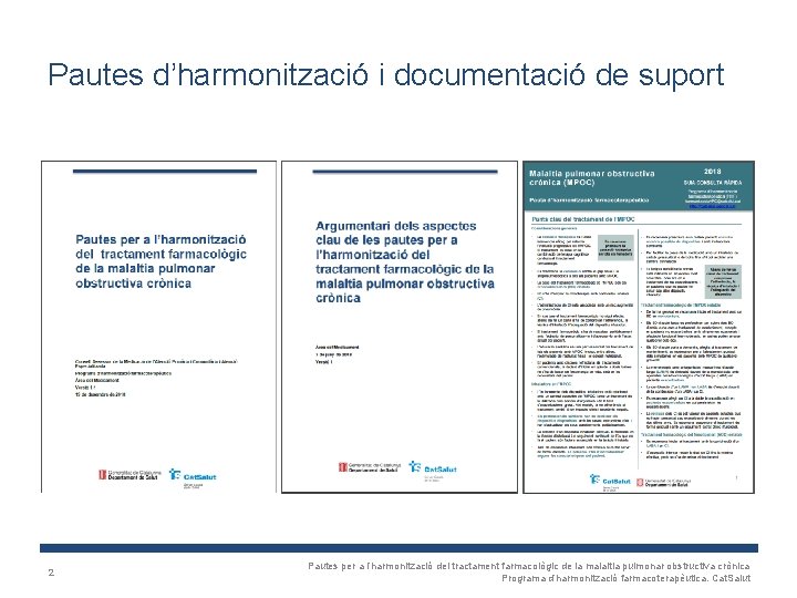 Pautes d’harmonització i documentació de suport 2 Pautes per a l’harmonització del tractament farmacològic