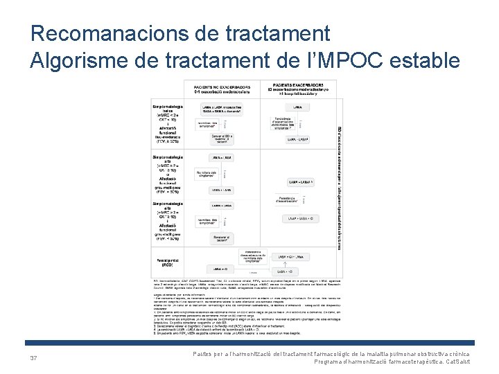 Recomanacions de tractament Algorisme de tractament de l’MPOC estable 37 Pautes per a l’harmonització