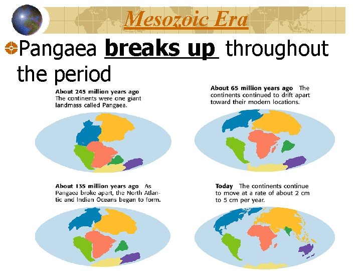 Mesozoic Era breaks up throughout Pangaea _____ the period 