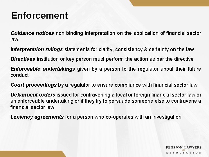 Enforcement Guidance notices non binding interpretation on the application of financial sector law Interpretation