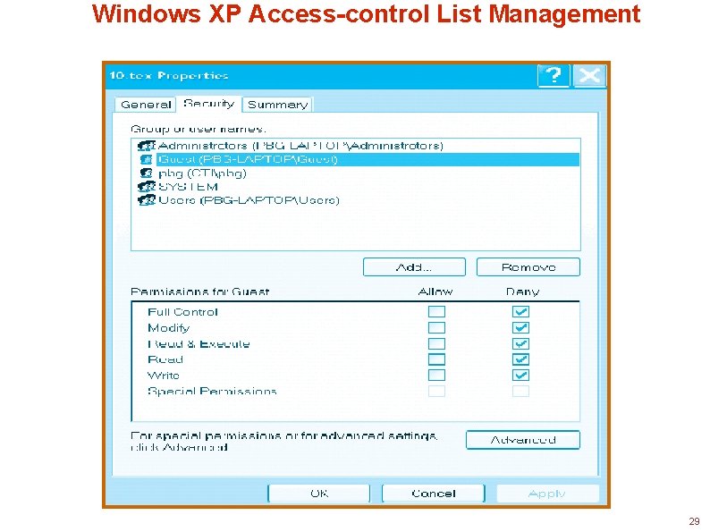 Windows XP Access-control List Management 29 