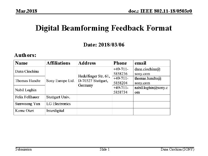 Mar. 2018 doc. : IEEE 802. 11 -18/0503 r 0 Digital Beamforming Feedback Format