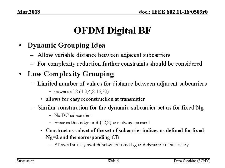 Mar. 2018 doc. : IEEE 802. 11 -18/0503 r 0 OFDM Digital BF •