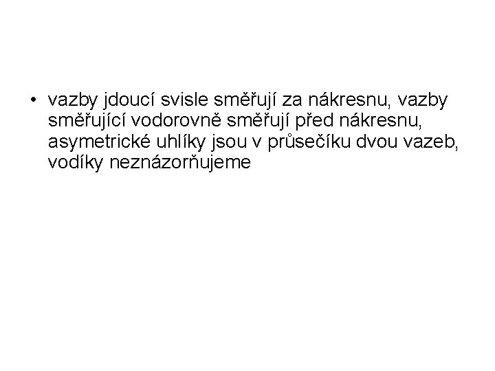 • vazby jdoucí svisle směřují za nákresnu, vazby směřující vodorovně směřují před nákresnu, • vazby jdoucí svisle směřují za nákresnu, vazby směřující vodorovně směřují před nákresnu,