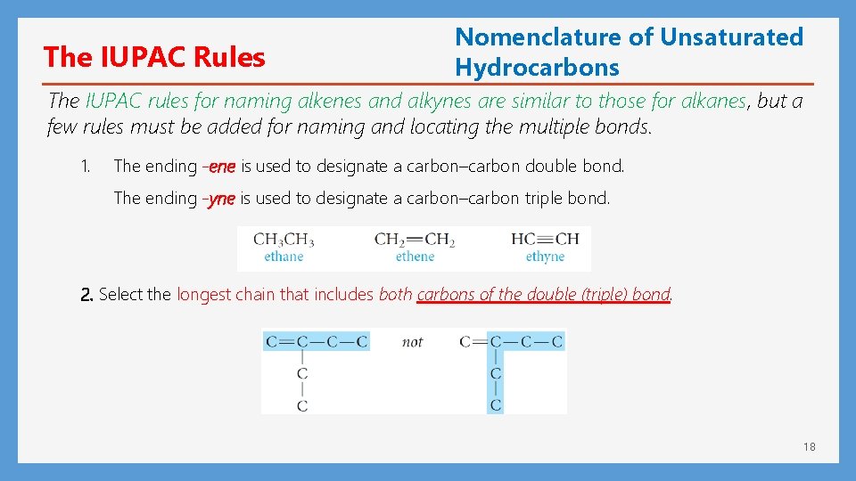 The IUPAC Rules Nomenclature of Unsaturated Hydrocarbons The IUPAC rules for naming alkenes and
