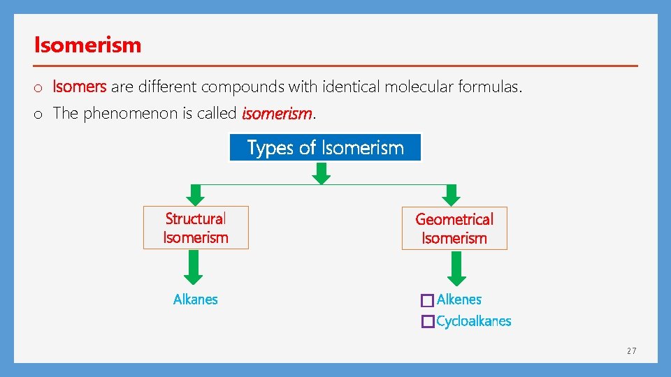 Isomerism o Isomers are different compounds with identical molecular formulas. o The phenomenon is