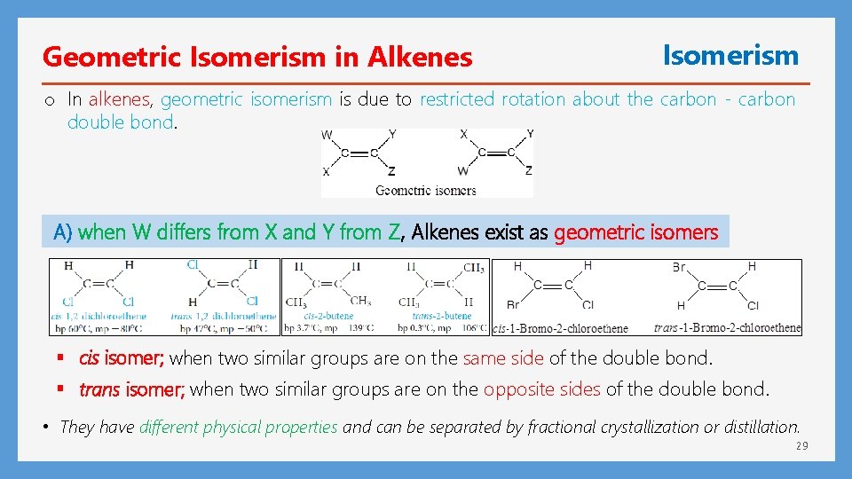 Geometric Isomerism in Alkenes Isomerism o In alkenes, geometric isomerism is due to restricted