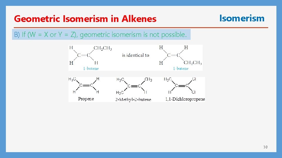 Geometric Isomerism in Alkenes Isomerism B) If (W = X or Y = Z),