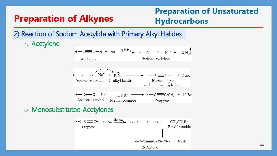 Preparation of Alkynes Preparation of Unsaturated Hydrocarbons 2) Reaction of Sodium Acetylide with Primary