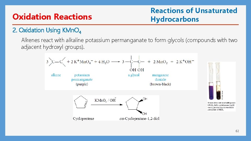Oxidation Reactions of Unsaturated Hydrocarbons 2. Oxidation Using KMn. O 4 Alkenes react with