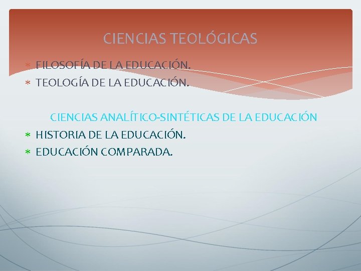 CIENCIAS TEOLÓGICAS FILOSOFÍA DE LA EDUCACIÓN. TEOLOGÍA DE LA EDUCACIÓN. CIENCIAS ANALÍTICO-SINTÉTICAS DE LA CIENCIAS TEOLÓGICAS FILOSOFÍA DE LA EDUCACIÓN. TEOLOGÍA DE LA EDUCACIÓN. CIENCIAS ANALÍTICO-SINTÉTICAS DE LA