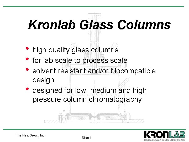 Kronlab Glass Columns • high quality glass columns • for lab scale to process