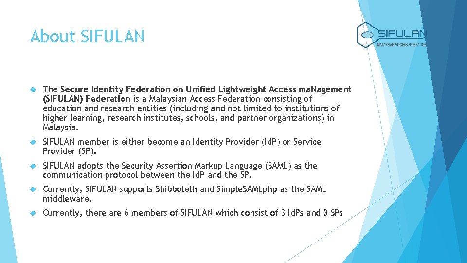 About SIFULAN The Secure Identity Federation on Unified Lightweight Access ma. Nagement (SIFULAN) Federation