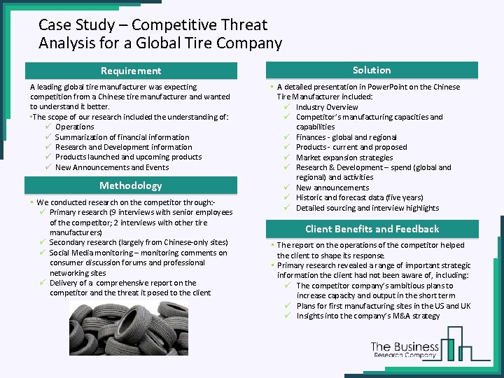 Case Study – Competitive Threat Analysis for a Global Tire Company Requirement A leading