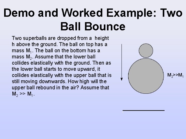 Demo and Worked Example: Two Ball Bounce Two superballs are dropped from a height