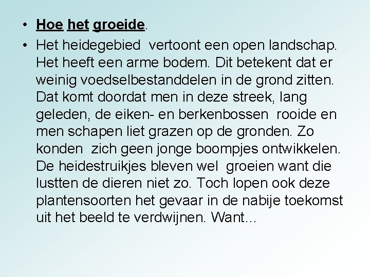  • Hoe het groeide. • Het heidegebied vertoont een open landschap. Het heeft