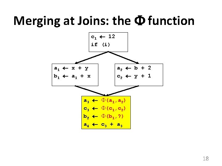 Merging at Joins: the function c 1 12 if (i) a 1 x +