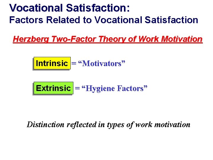 Vocational Satisfaction: Factors Related to Vocational Satisfaction Herzberg Two-Factor Theory of Work Motivation Intrinsic