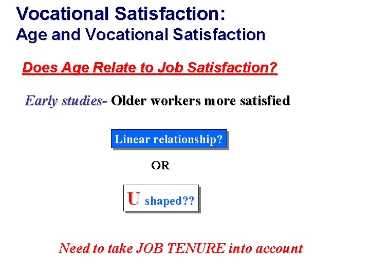 Vocational Satisfaction: Age and Vocational Satisfaction Does Age Relate to Job Satisfaction? Early studies-
