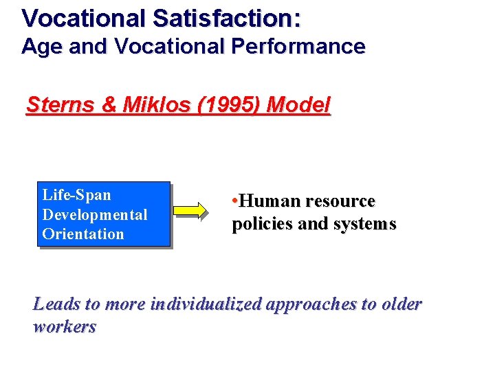 Vocational Satisfaction: Age and Vocational Performance Sterns & Miklos (1995) Model Life-Span Developmental Orientation