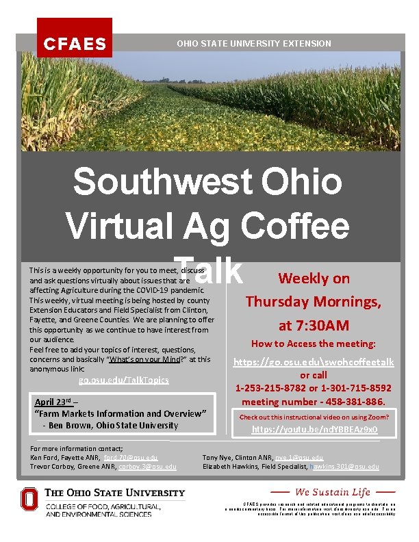OHIO STATE UNIVERSITY EXTENSION Southwest Ohio Virtual Ag Coffee Talk Weekly on This is