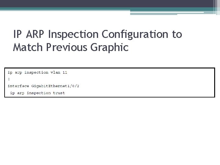 IP ARP Inspection Configuration to Match Previous Graphic 