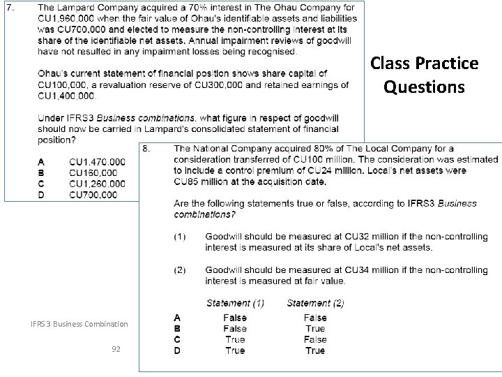 Class Practice Questions IFRS 3 Business Combination 92 