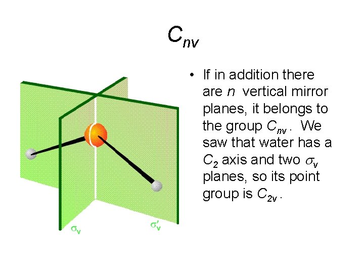 Cnv • If in addition there are n vertical mirror planes, it belongs to
