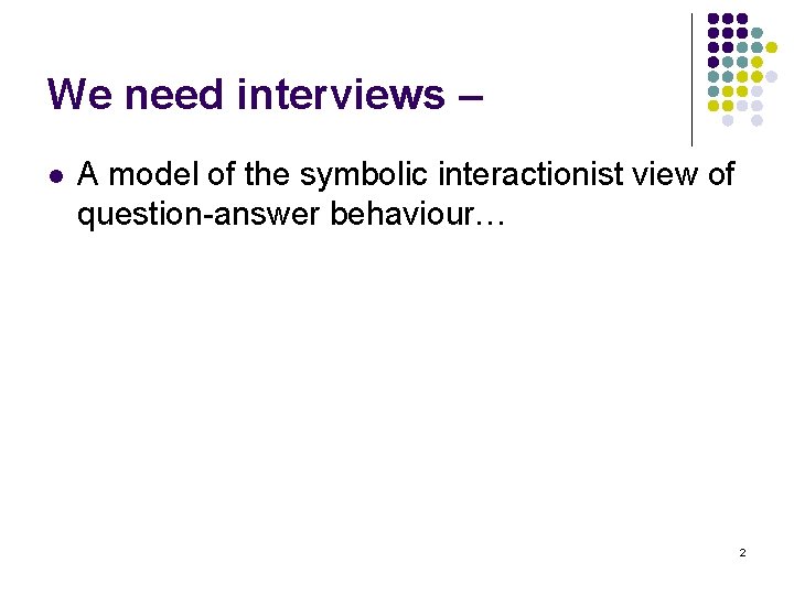 We need interviews – l A model of the symbolic interactionist view of question-answer