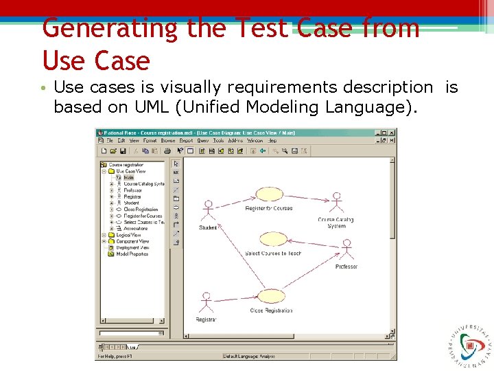 Generating the Test Case from Use Case • Use cases is visually requirements description