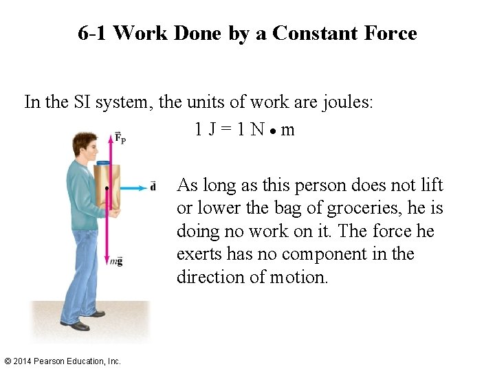 6 -1 Work Done by a Constant Force In the SI system, the units