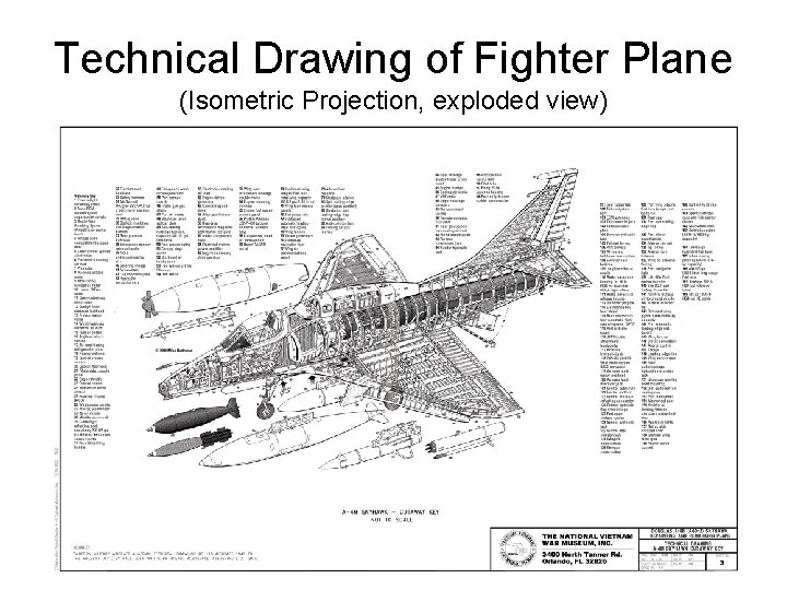 Technical Drawing of Fighter Plane (Isometric Projection, exploded view) 
