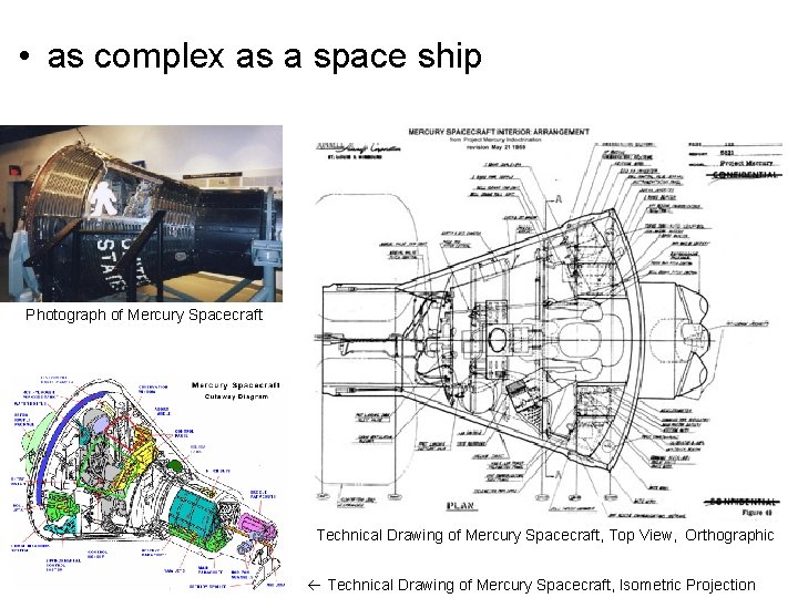  • as complex as a space ship Photograph of Mercury Spacecraft Technical Drawing